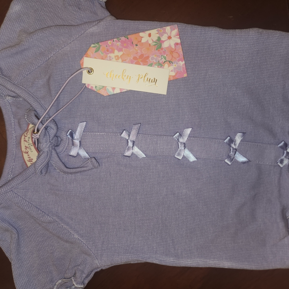 cheeky plum Lavender Ribbed Tee with Satin Ribbon Bows